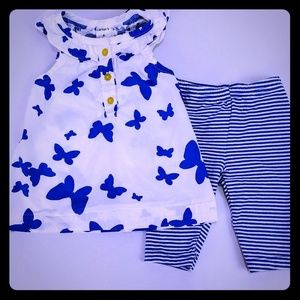 Carter's Blue & White Butterfly 2pc Set Girls 6m